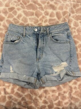 Guess Light Blue Distressed Rolled Hem Denim Shorts